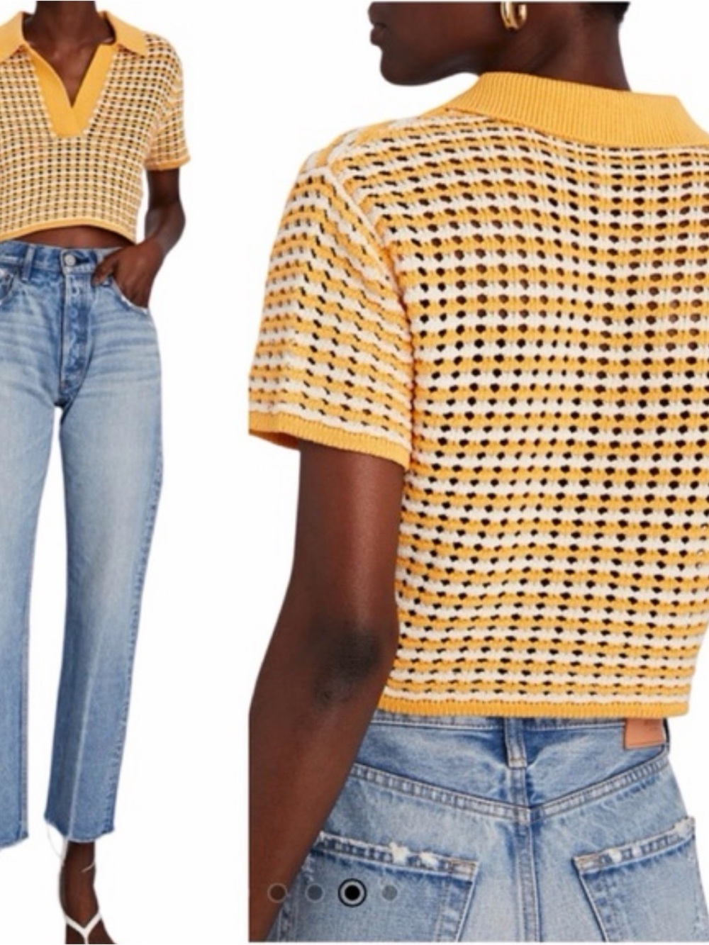 Yellow and White Knit Polo Top